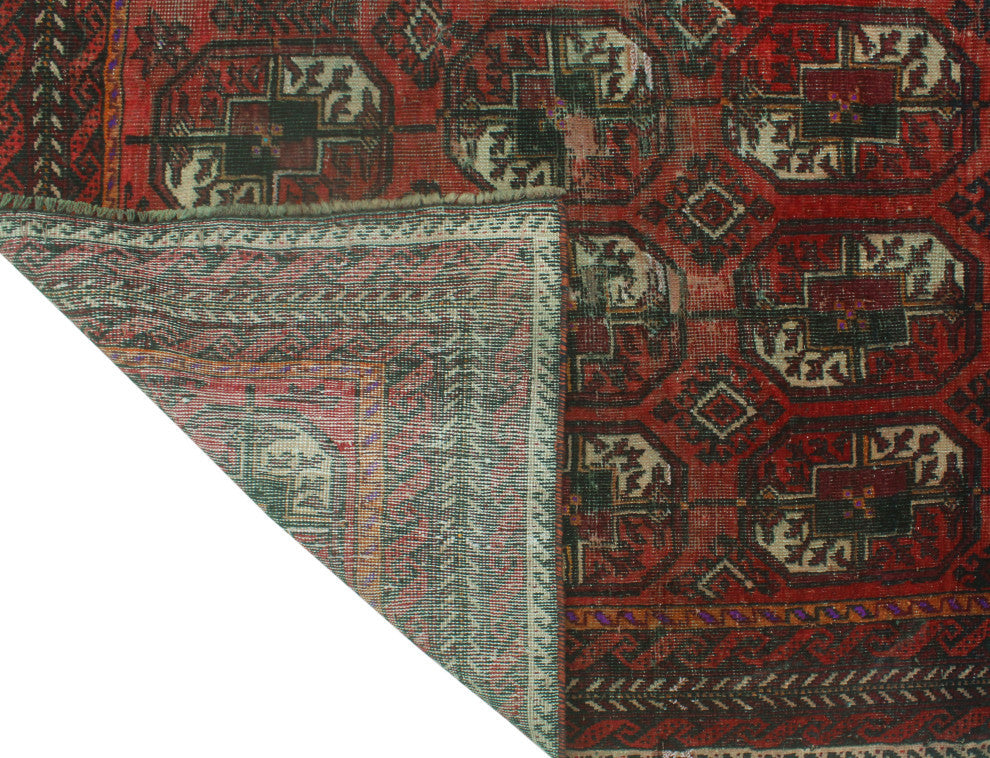 Vintage Distressed Uazira Red/Charcoal Runner, 3'3x6'3