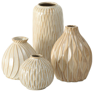 4 Piece Beige Vase Set, 7.5 Inches