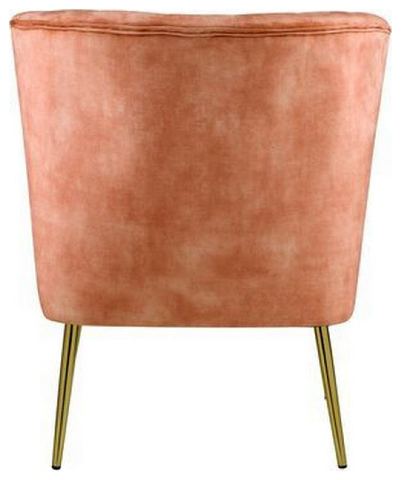 Benzara BM269067 Accent Chair With Curved Tufted Back, Orange and Gold