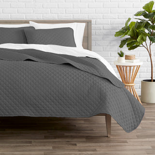 Bare Home Diamond Stitched Coverlet Set, Gray, Twin/Twin Xl