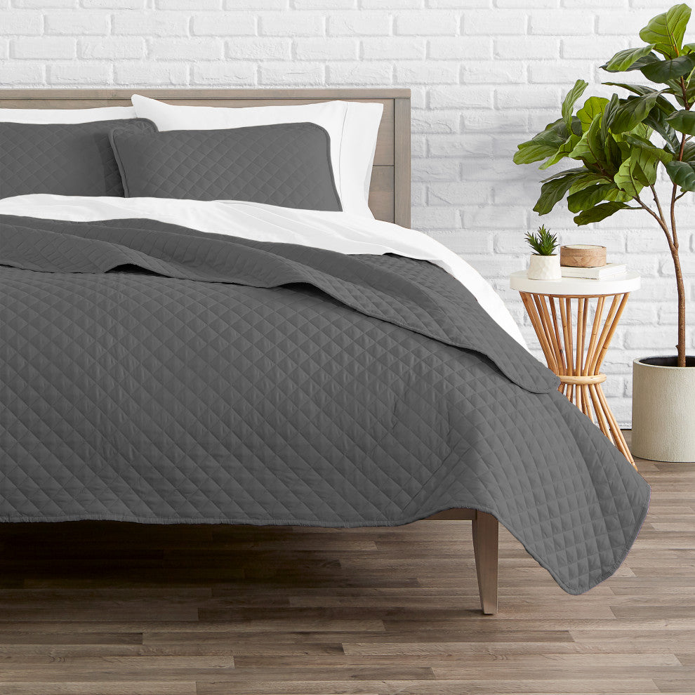 Bare Home Diamond Stitched Coverlet Set, Gray, Twin/Twin Xl