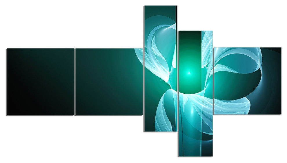 Blue Flower Fractal Illustration, Abstract Canvas Art Print, 60"x32", 5 panels