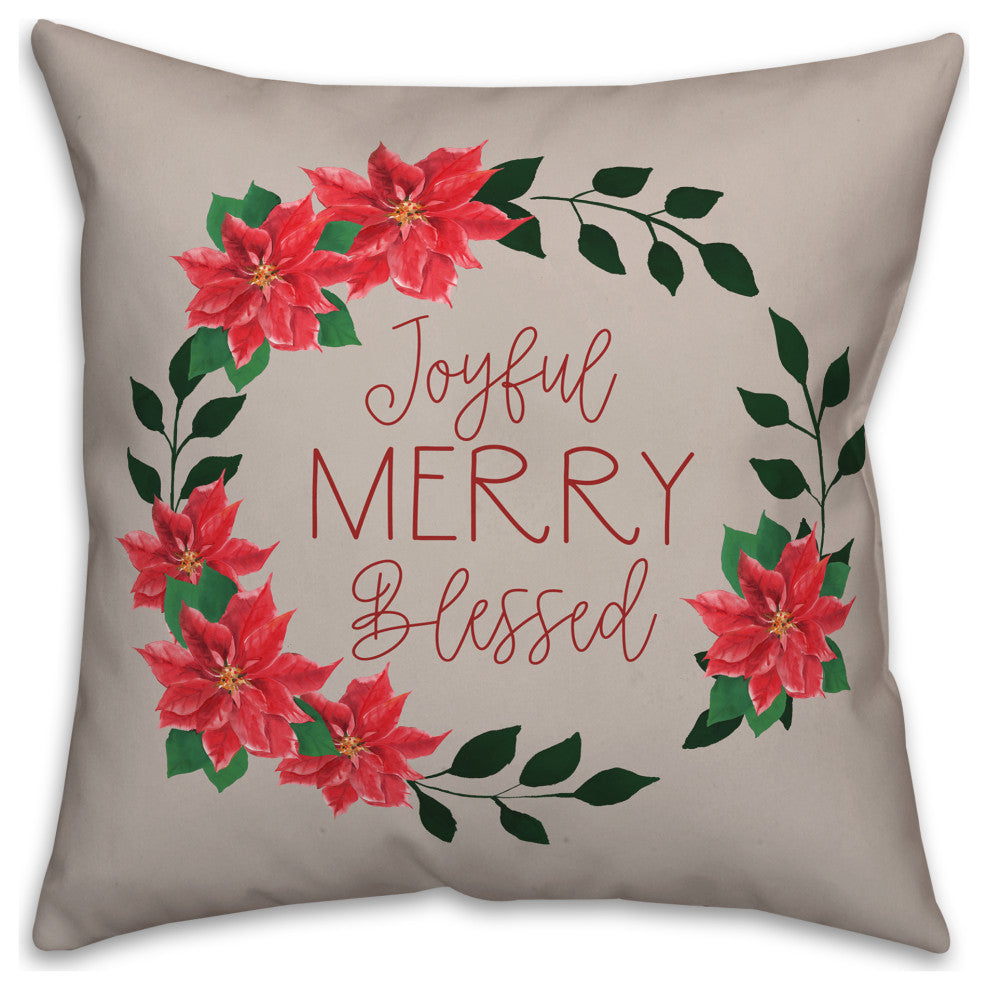 Joyful Merry Blessed Wreath 18x18 Spun Poly Pillow