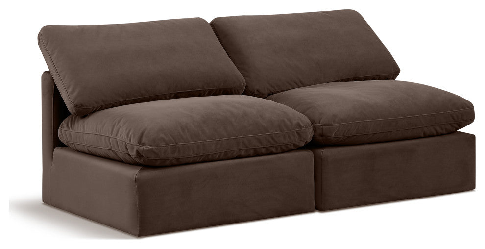 Indulge Upholstered Modular Sofa, Brown, 2-Piece: 2 Armless Chair, Down Stuffed Velvet