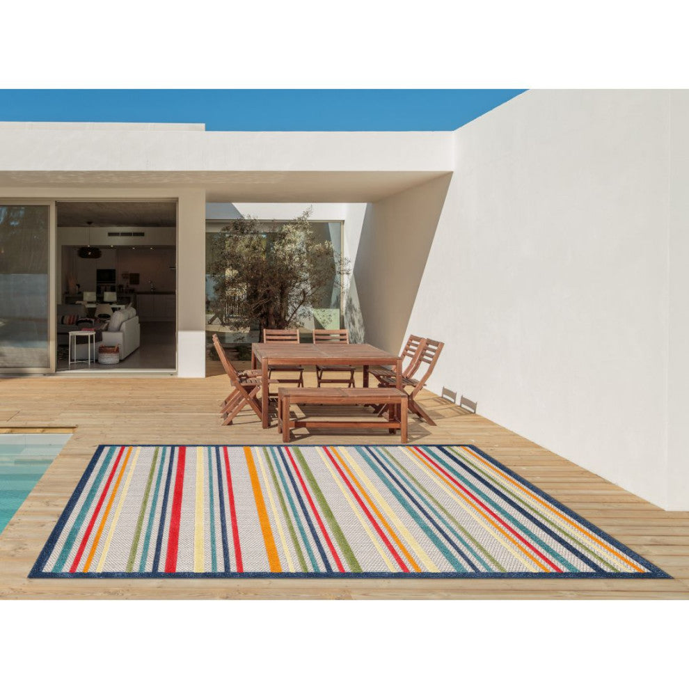 KAS Calla 6927 Ivory/Multi Stripes Area Rug, 6'7" x 9'