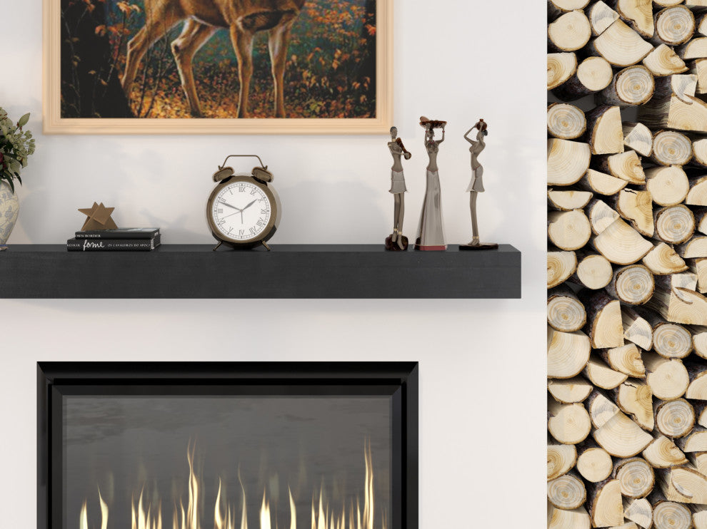 Modern Farmhouse Fireplace Mantels, Midnight Black, 60" L X 5.5" H X 6.25" D