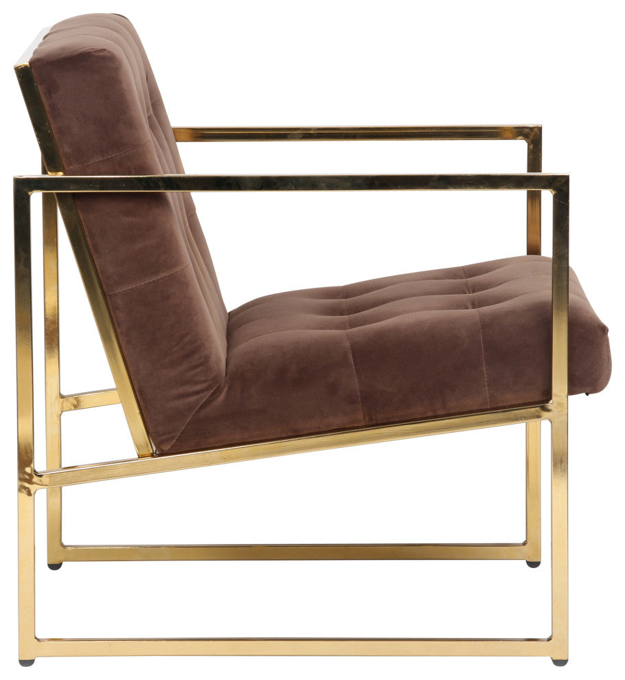 Tufted Accent Armchair with Gold Sled Base Lexington Series, Coffee Brown