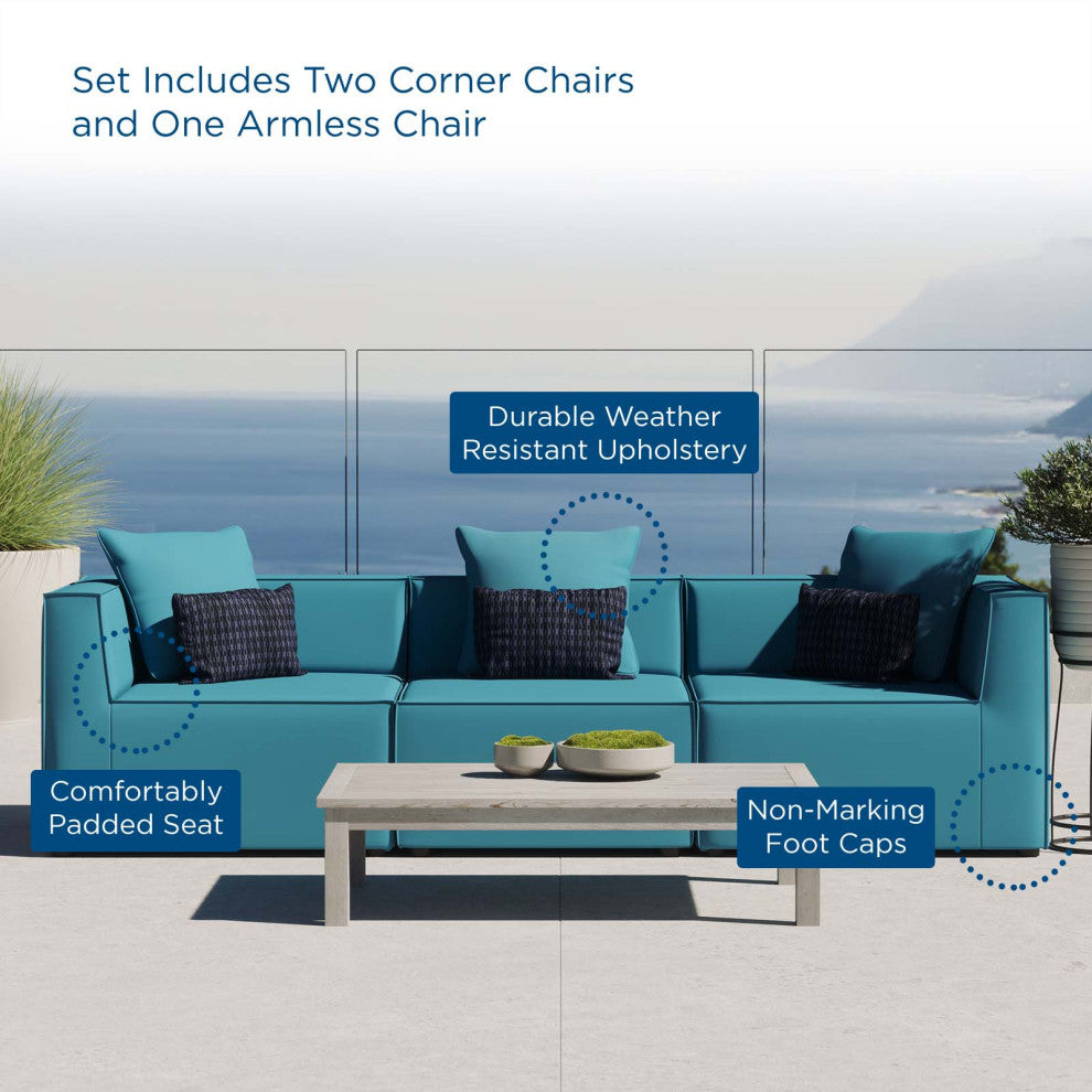Lounge Sectional Sofa Set, Fabric, Blue, Modern, Outdoor Patio Balcony Garden