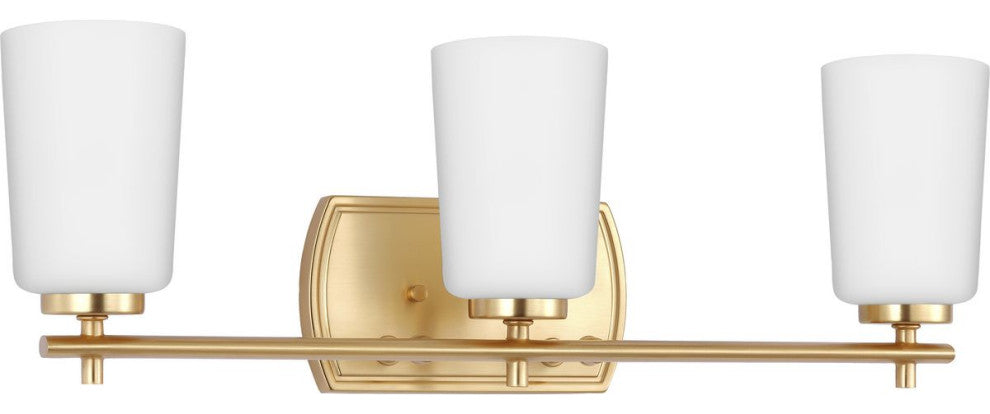 Adley Collection Three-Light Satin Brass Etched Opal Glass Bath Vanity Light