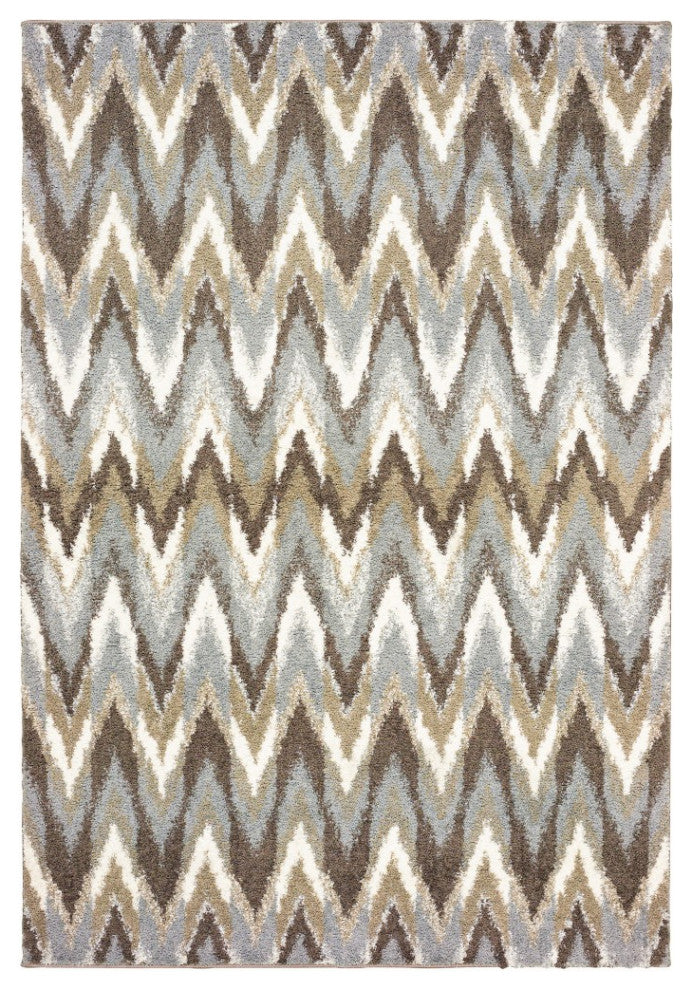 7??10??Gray And Taupe Ikat Pattern Area Rug