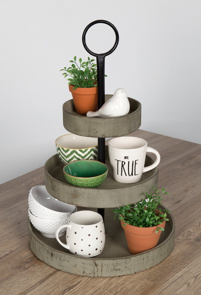 Kate and Laurel Woodmont 3 Tiered Wood Tray, Gray