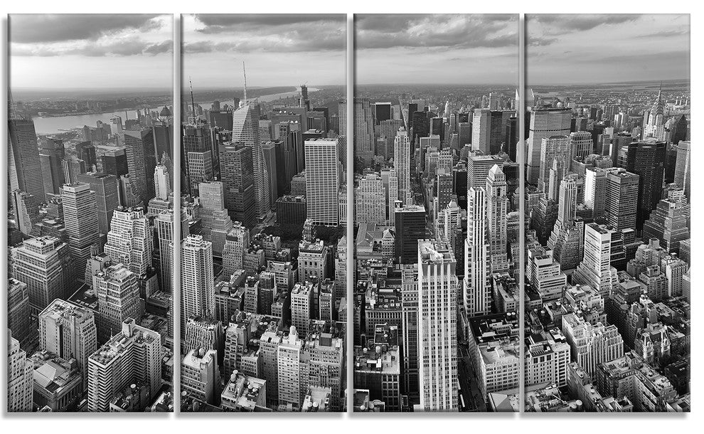 Panoramic Aerial View of Manhattan, Cityscape Canvas Print, 48"x28", 4 Panels