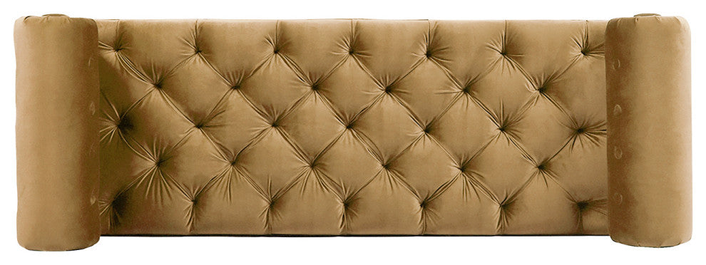 Lewis 60" Tufted Bolster Arm Entryway Bench, Gold Velvet