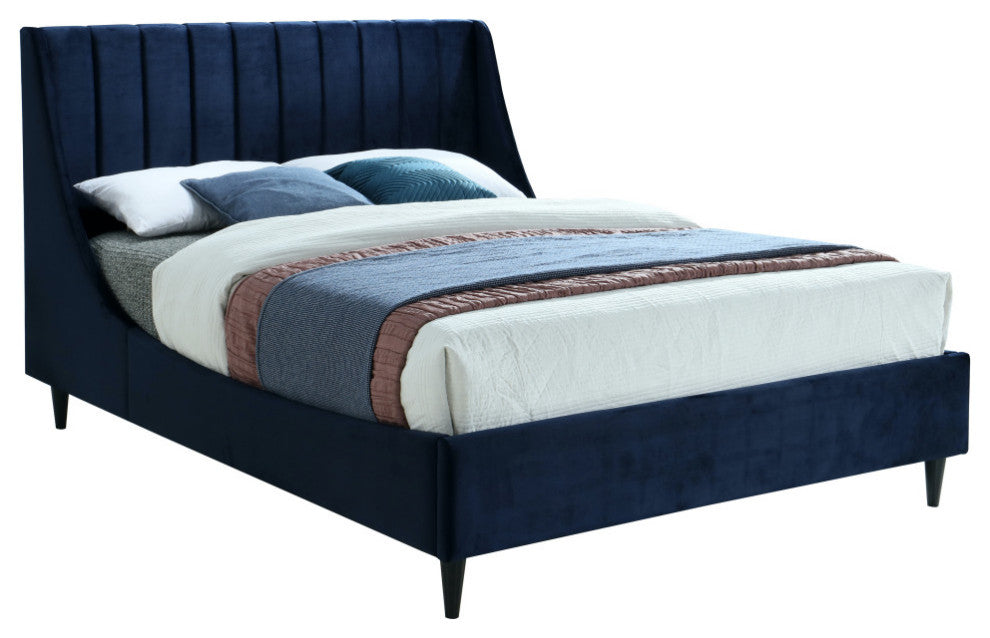 Eva Velvet Upholstered Bed, Navy, Full