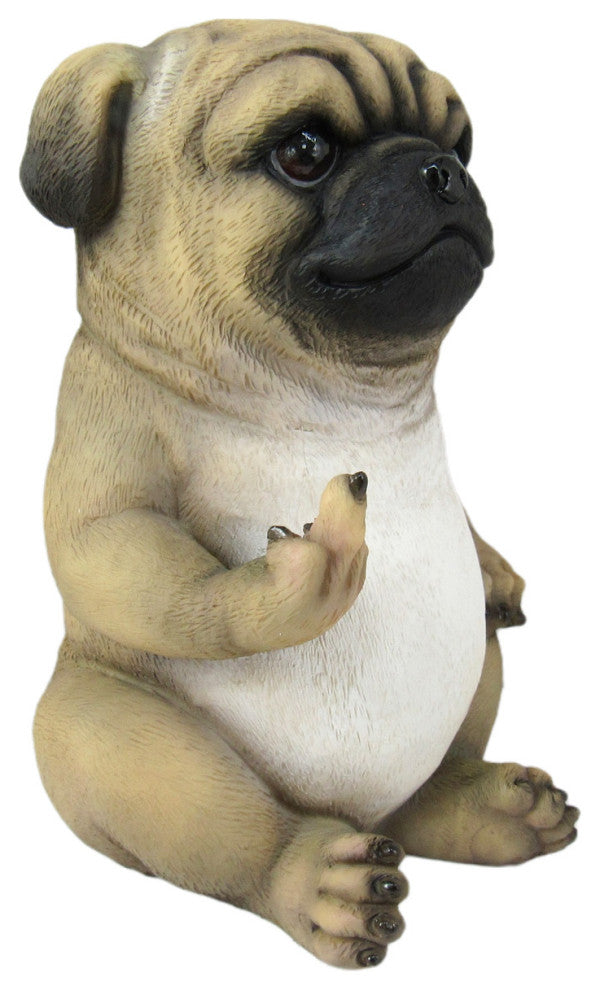 Pug Life Rude Finger Flipping Pug Dog Tabletop Statue 6.75 Inches High