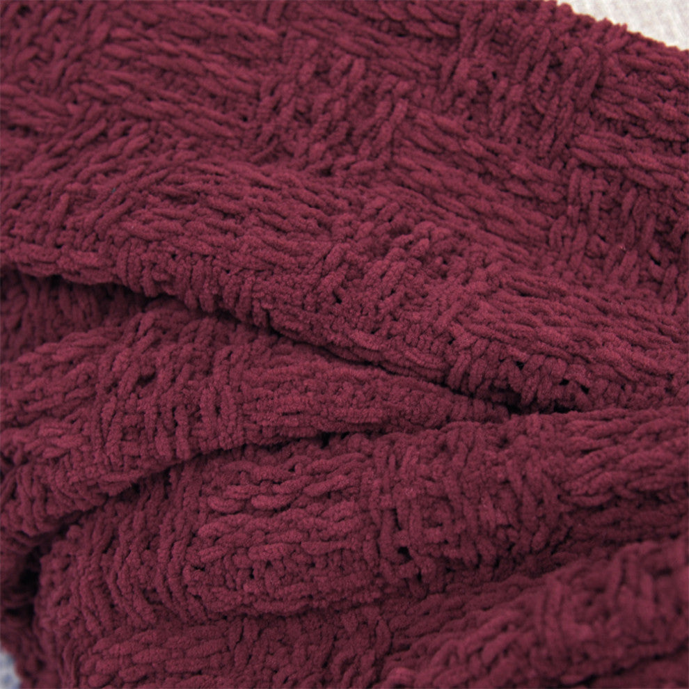 Cable Knitted Throw Blanket, Burgundy, 50" X 60"