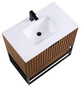 Terra Bathroom Vanity, Walnut/Matte Black With White Quartz, 36", White Quartz Top
