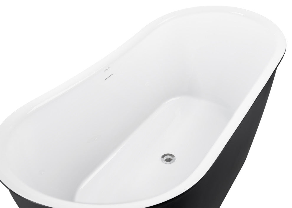 59" glossy Acrylic Flatbottom Oval Freestanding Non-Whirlpool Soaking Bath