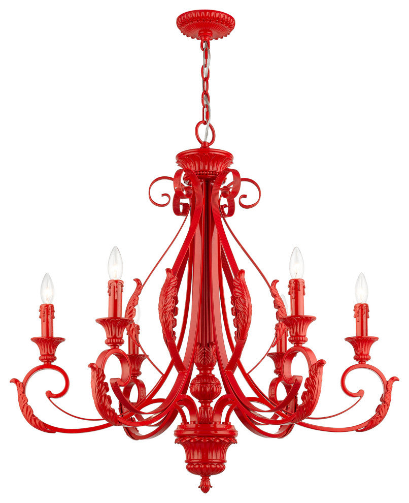 6 Light Shiny Red Large Chandelier