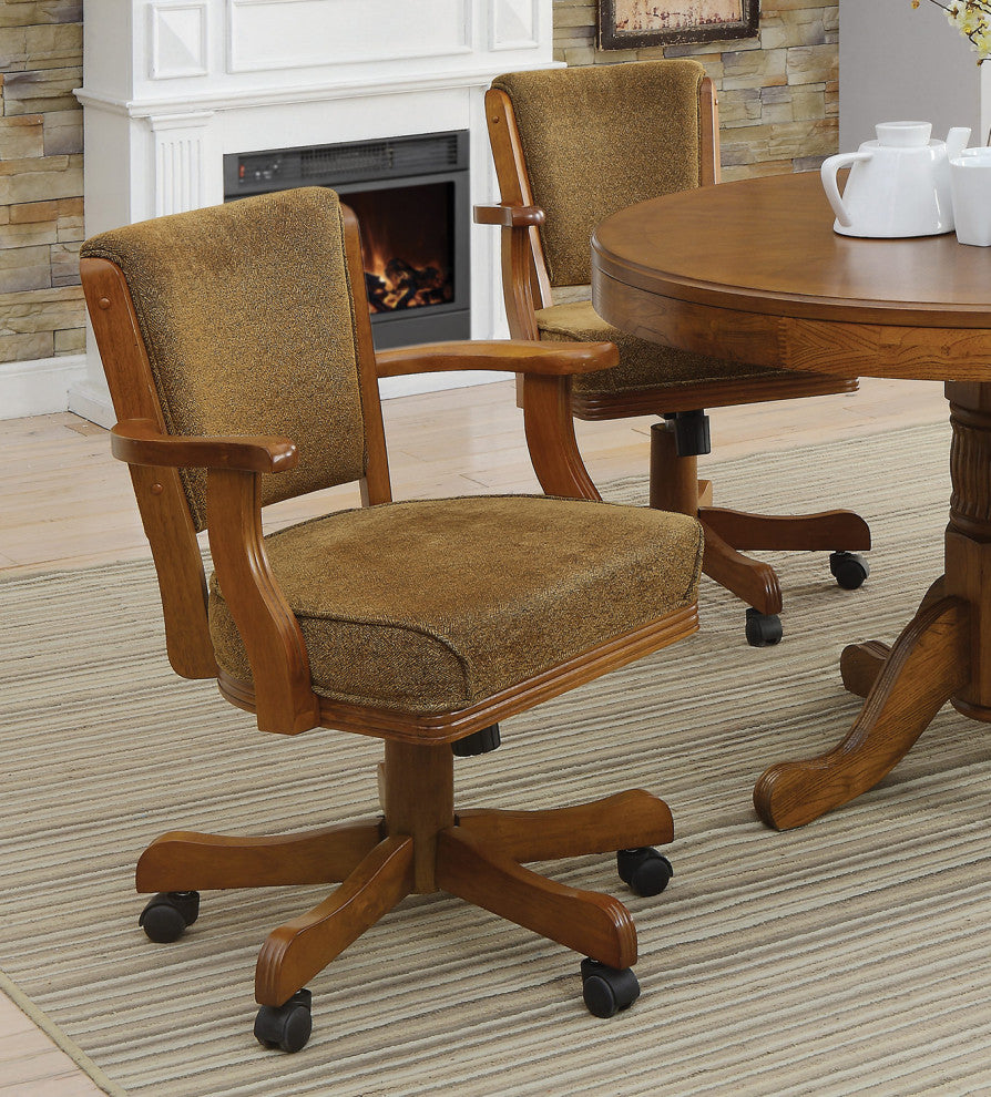 Upholstered Arm Game Chair, Olive-brown and Amber