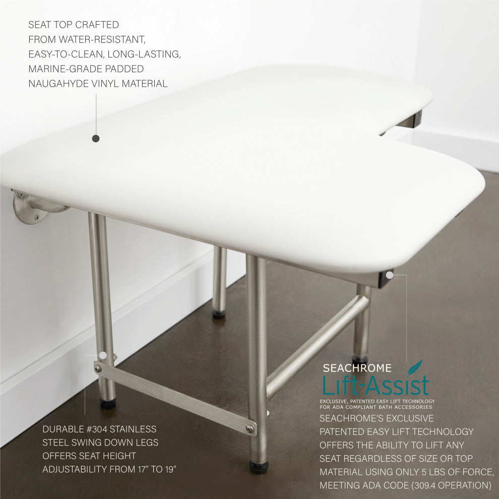 Cushion Wall Mount Folding Transfer Shower Seat , 26 Inch, Right-Handed