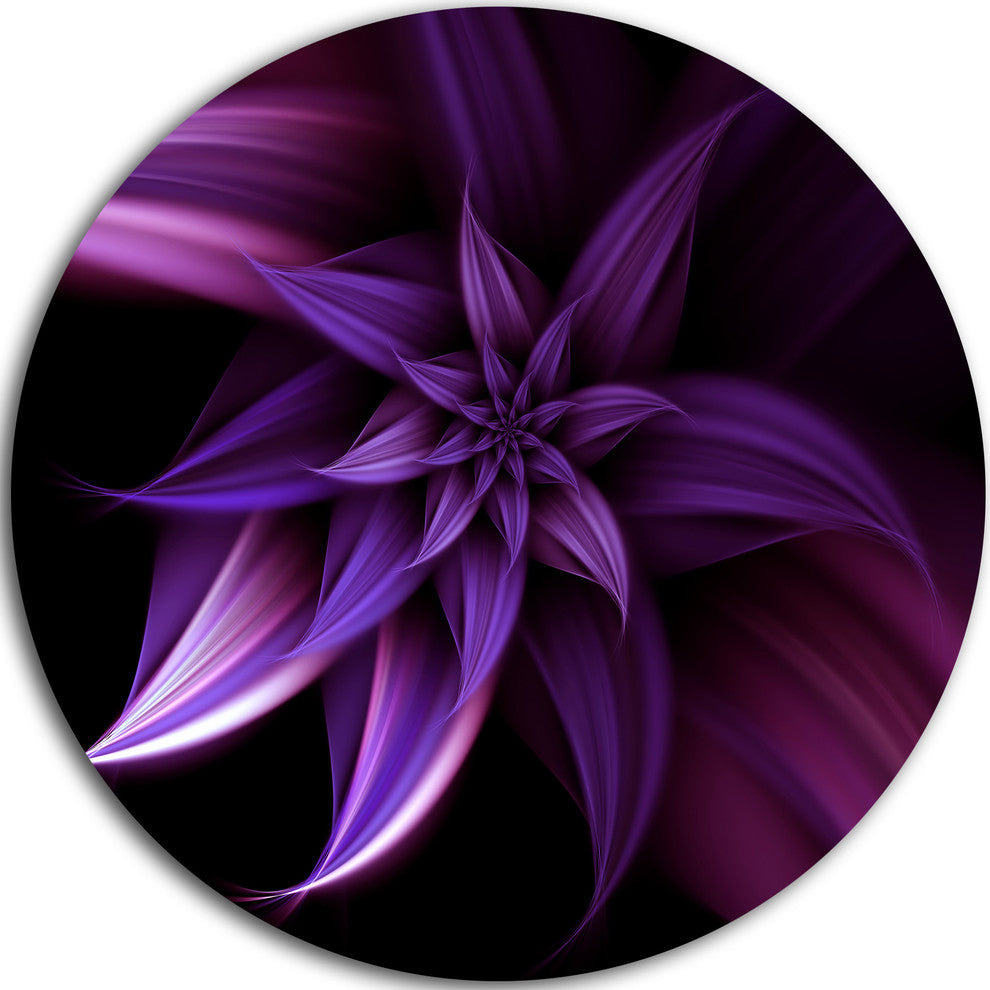 Fractal Flower Purple, Floral Digital Art Disc Metal Artwork, 11"