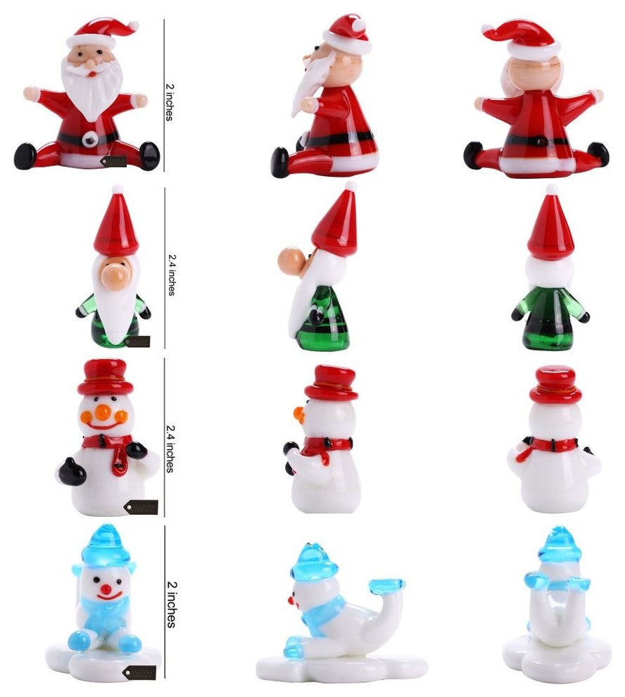 Set of 4 2'' Murano Christmas Winter Decorative Glass Figurine Set