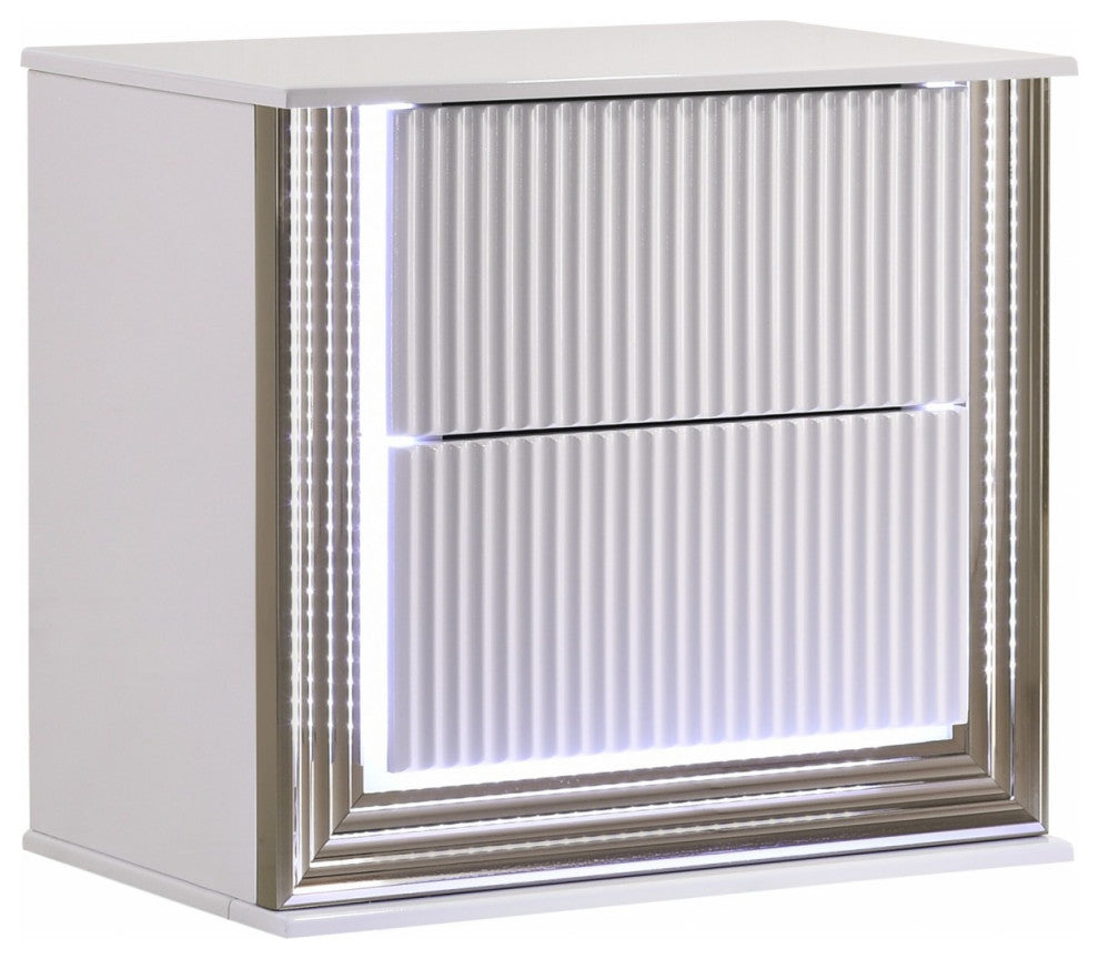 Stunning Bright White LED Two Drawer Nightstand