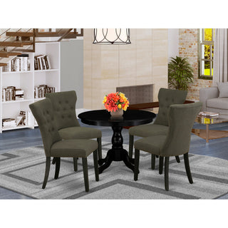 5Pc Dining Set, Black Breakfast Table, 4 Dark Gotham Grey Chairs