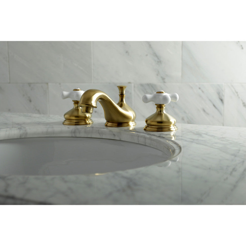 Kingston Brass Widespread Bathroom Faucet With Brass Pop-Up, Brushed Brass
