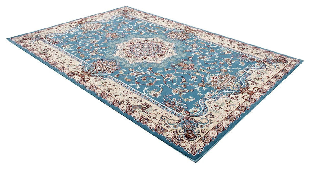 8" x 11" Blue and Cream Embellished Area Rug