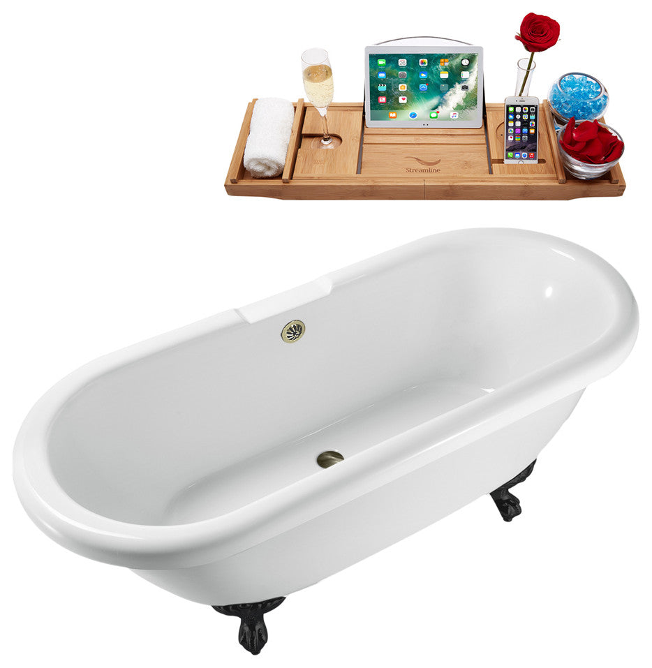 67" Streamline N1121BL-BNK Clawfoot Tub and Tray With External Drain