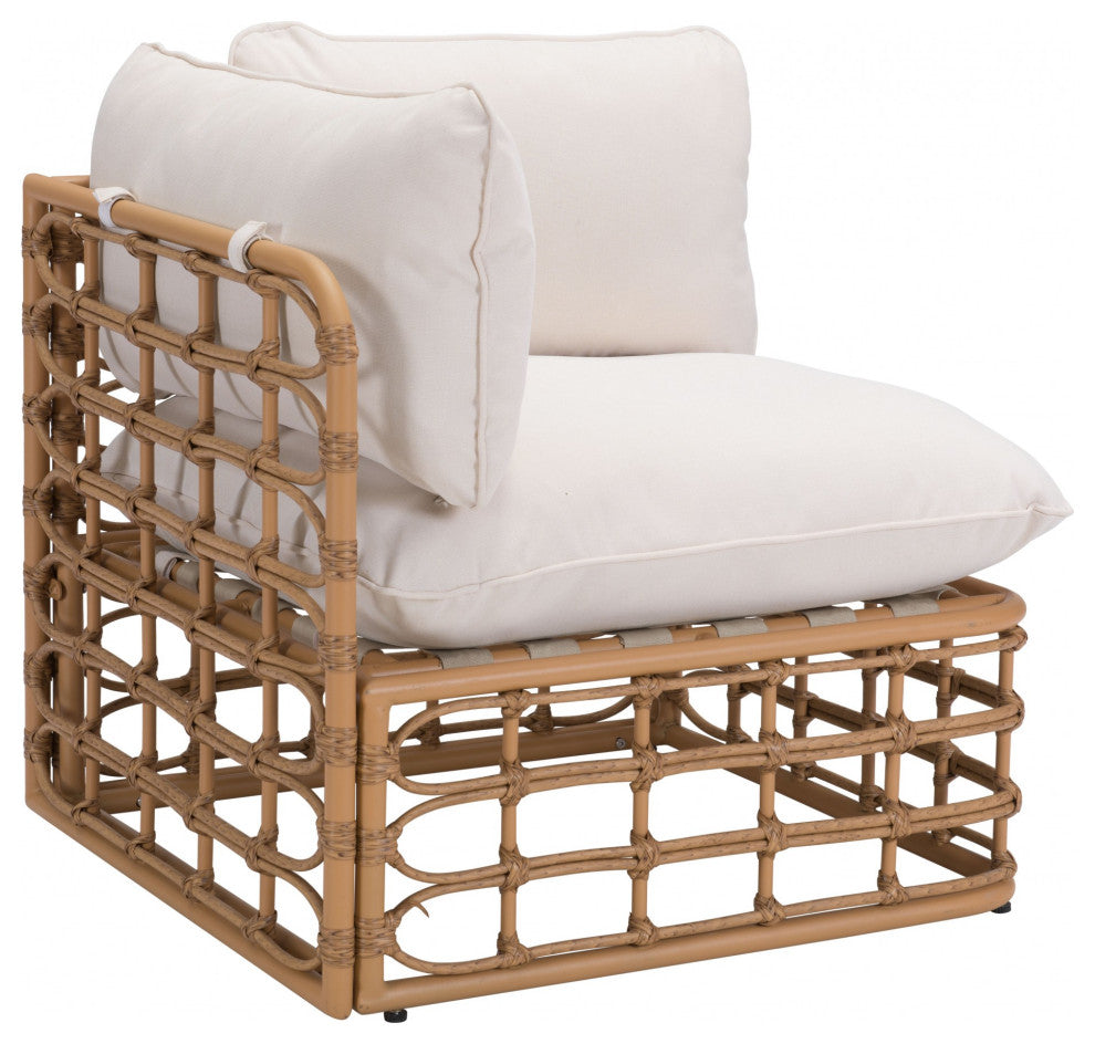 Beige and White Cane Corner Chair