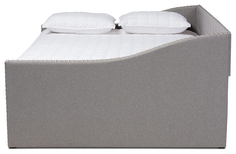 Haylie Light Grey Fabric Upholstered Full Size Daybed With Roll-Out Trundle Bed