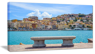 "Seafront Bench in Port Santo Stefano" Seashore Wall Art, 1 Panel, 60"x28"