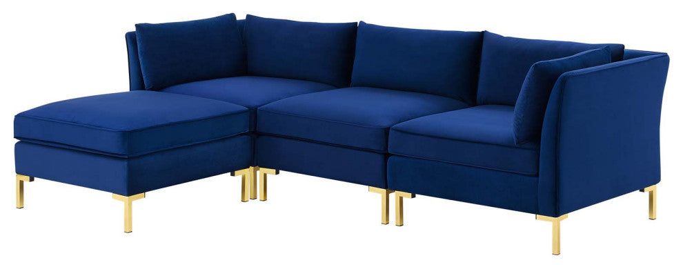 Sectional Sofa Set, Velvet, Blue Navy, Modern, Living Lounge Hotel Hospitality