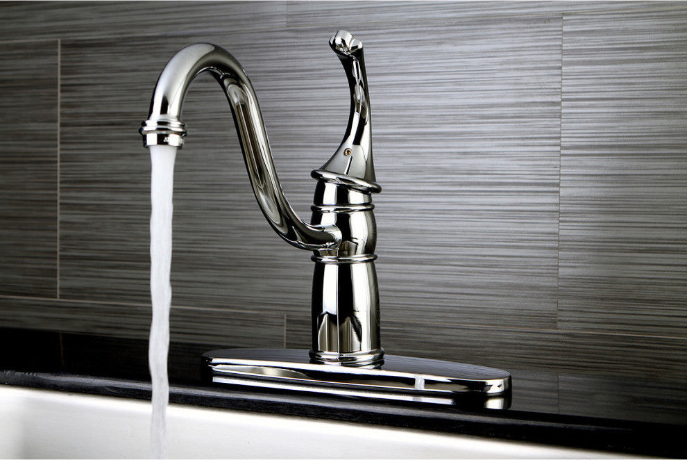 Kingston Brass Single-Handle Kitchen Faucet With Deck Plate, Polished Chrome