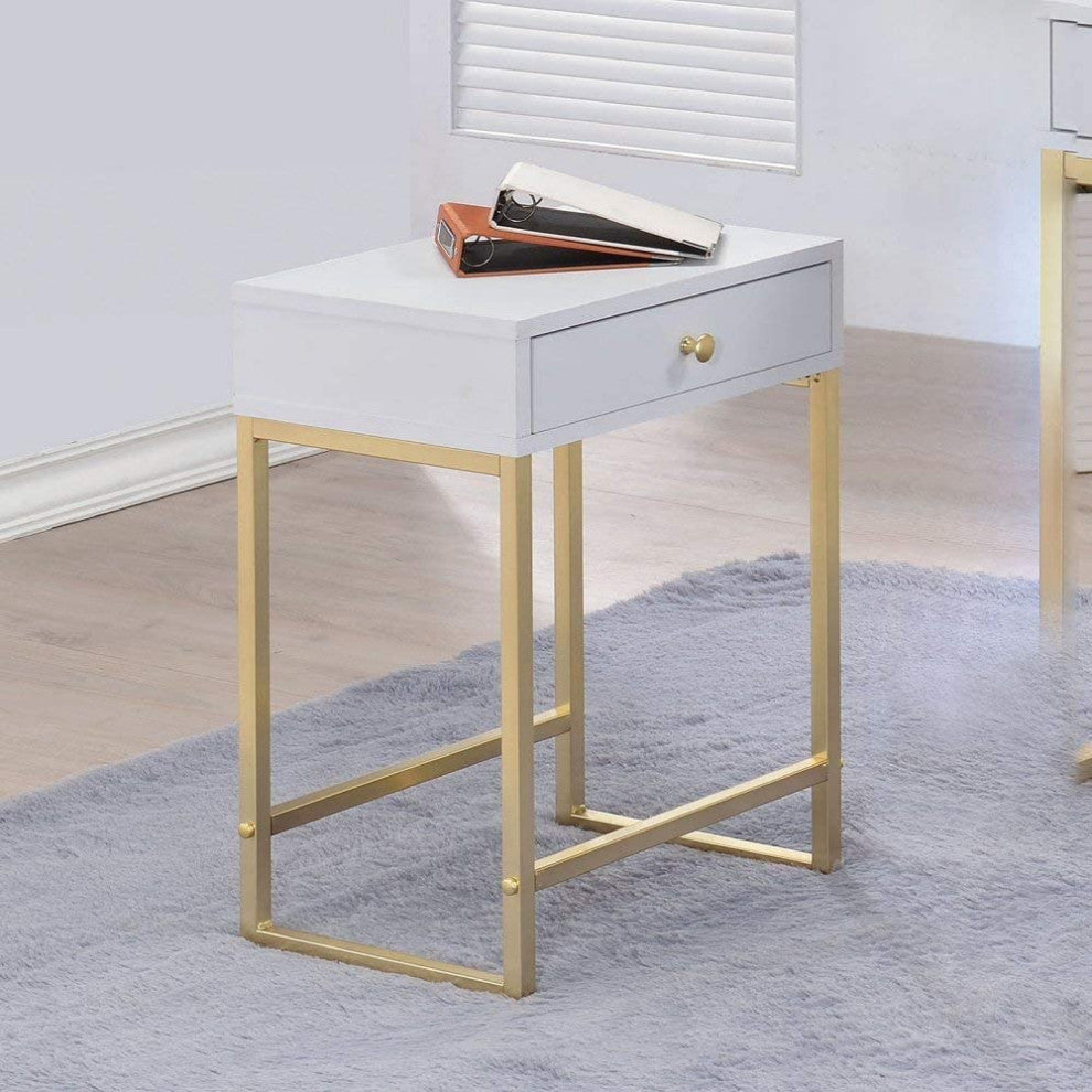 Acme Furniture Acme 82298 Coleen Side Table, White and Brass( Pack of 2