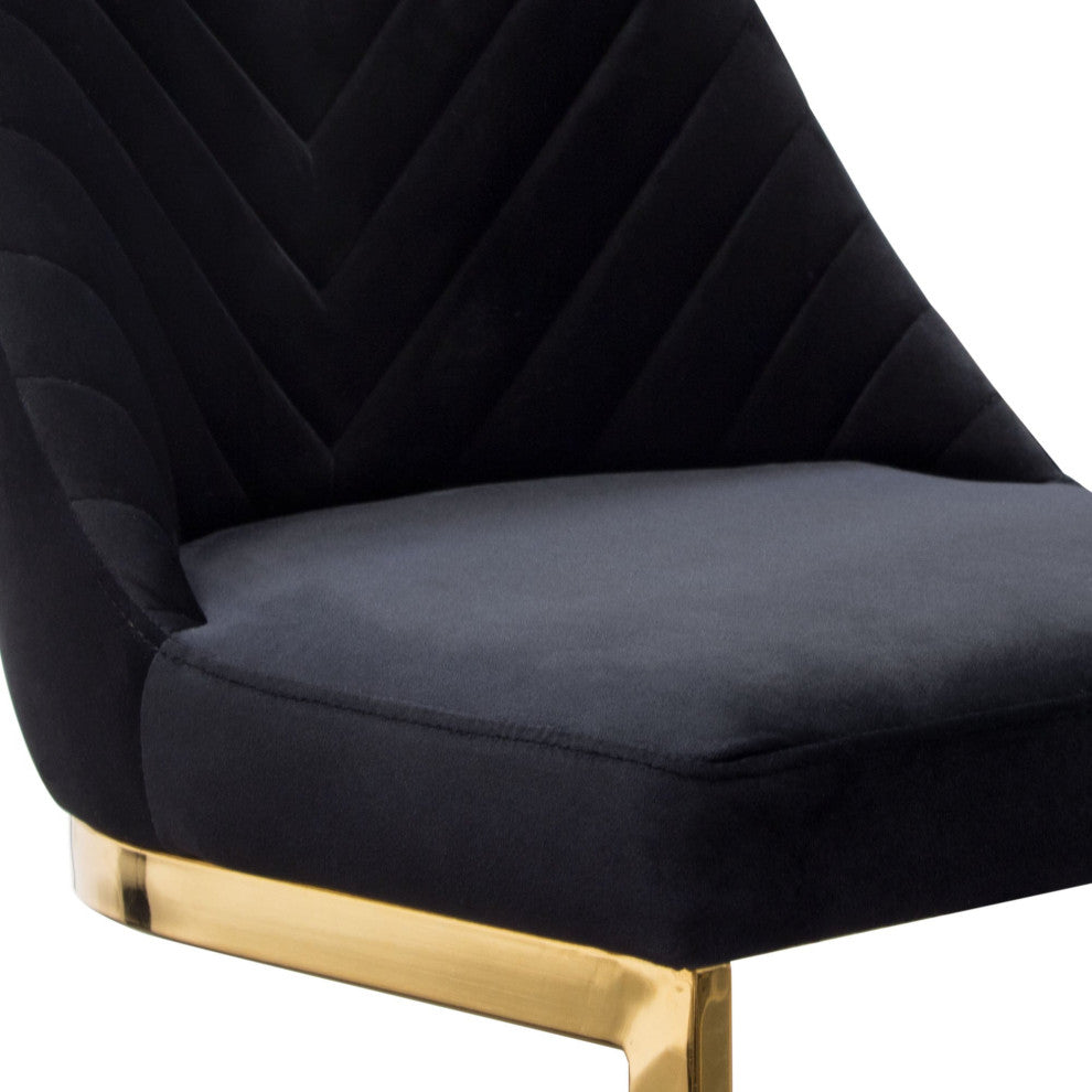Vogue 2 Bar Height Chairs With Gold Metal Base, Black Velvet
