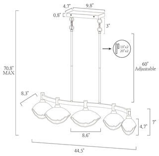 LNC Evangeline 5-Light 44.5" Modern Linear Glass Kitchen Island Light, Brass