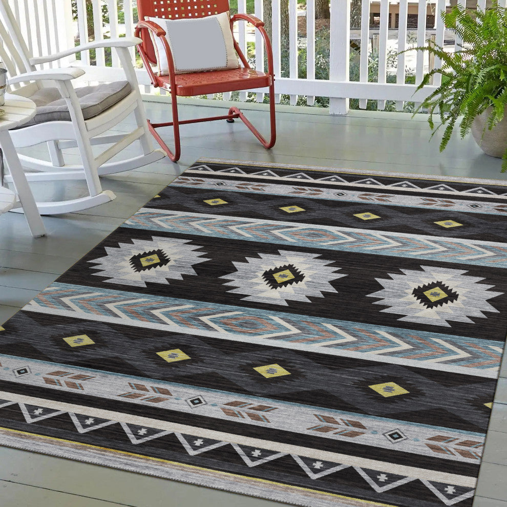 Indoor/Outdoor Phoenix PH3 Black Machine Washable 3' x 5' Rug