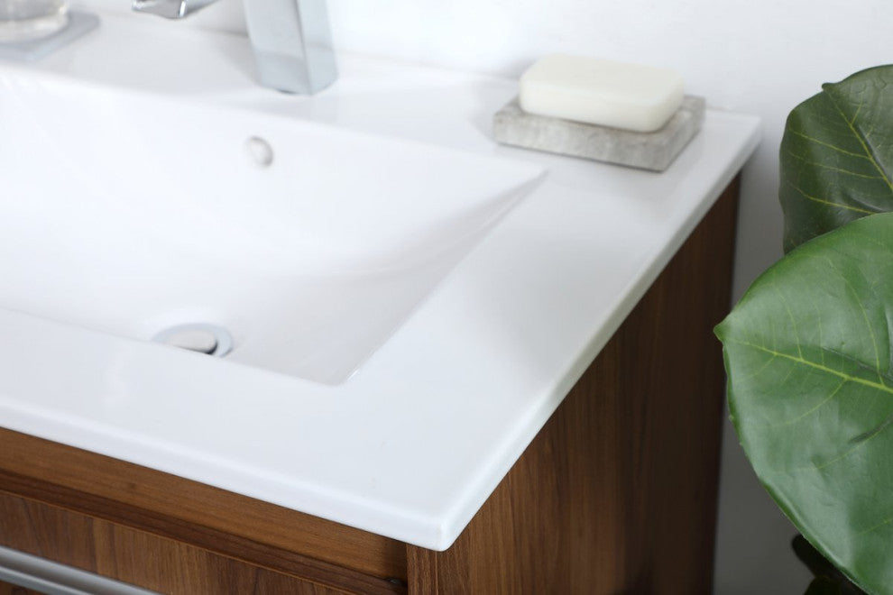 24" Single Bathroom Floating Vanity, Walnut Brown