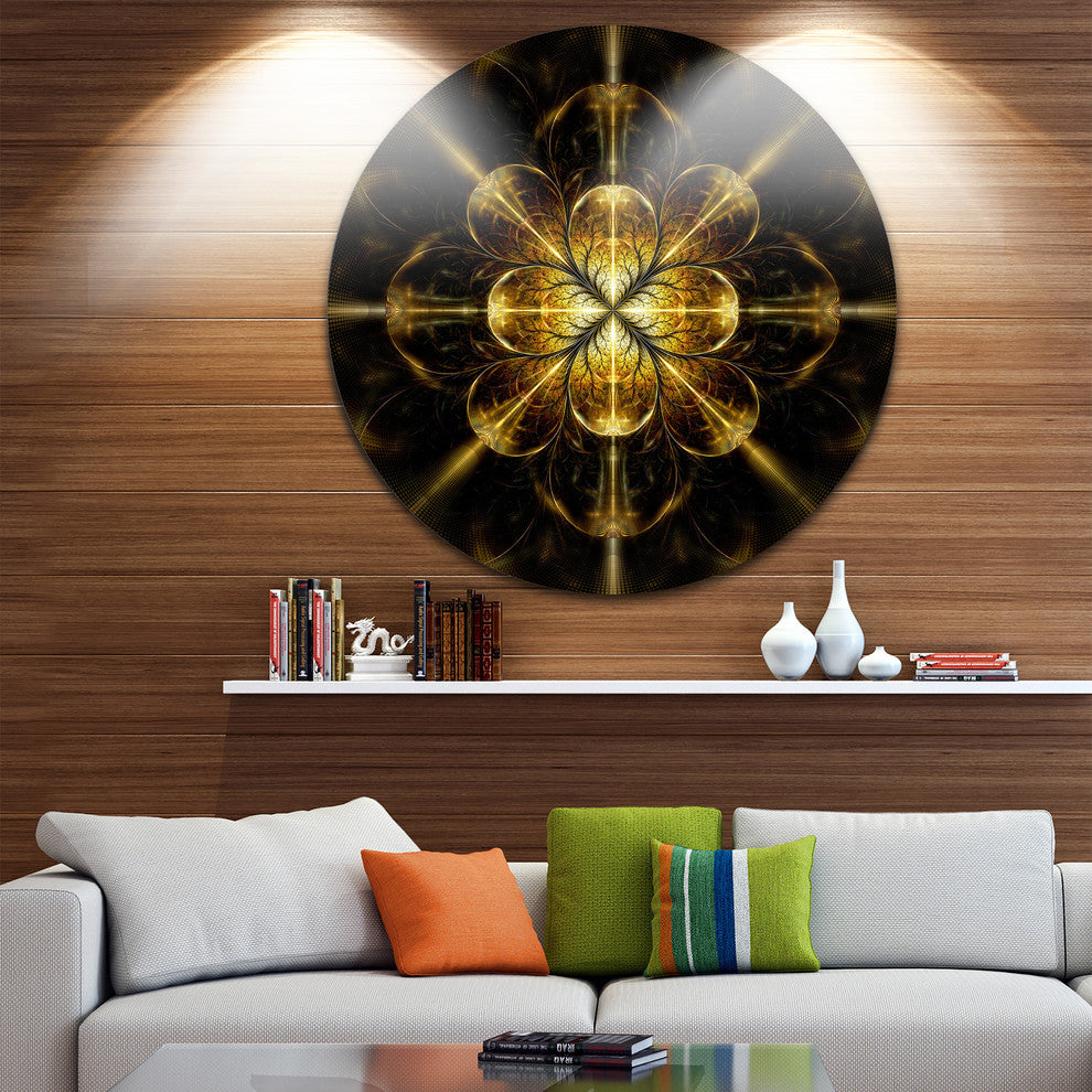 Gold Symmetrical Fractal Flower, Modern Floral Disc Metal Artwork, 23"