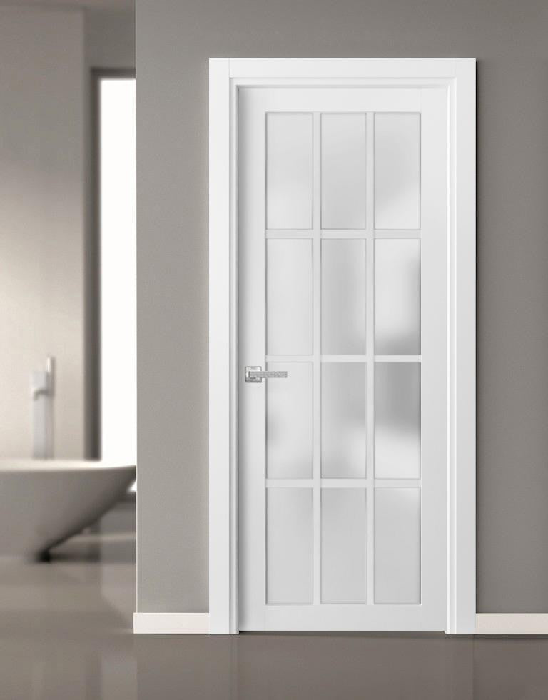 Solid French Door Frosted Glass 12 Lites | Felicia 3312 White Silk -36" x 84"