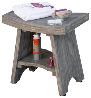 CoastalVogue Serenity 18" Eastern Style Teak Shower Bench Stool With Shelf