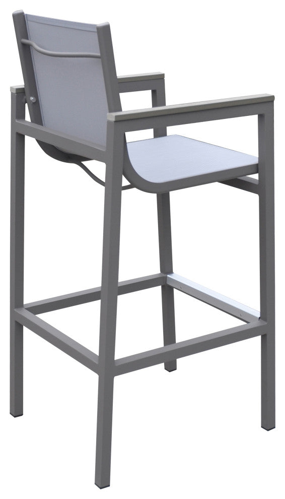 Marina Outdoor Patio Set Gray Finish and Gray Wood Top, Table With 4 Barstools