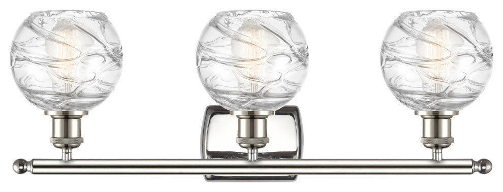 Small Deco Swirl 3-Light Bath Vanity-Light, Polished Nickel, Clear