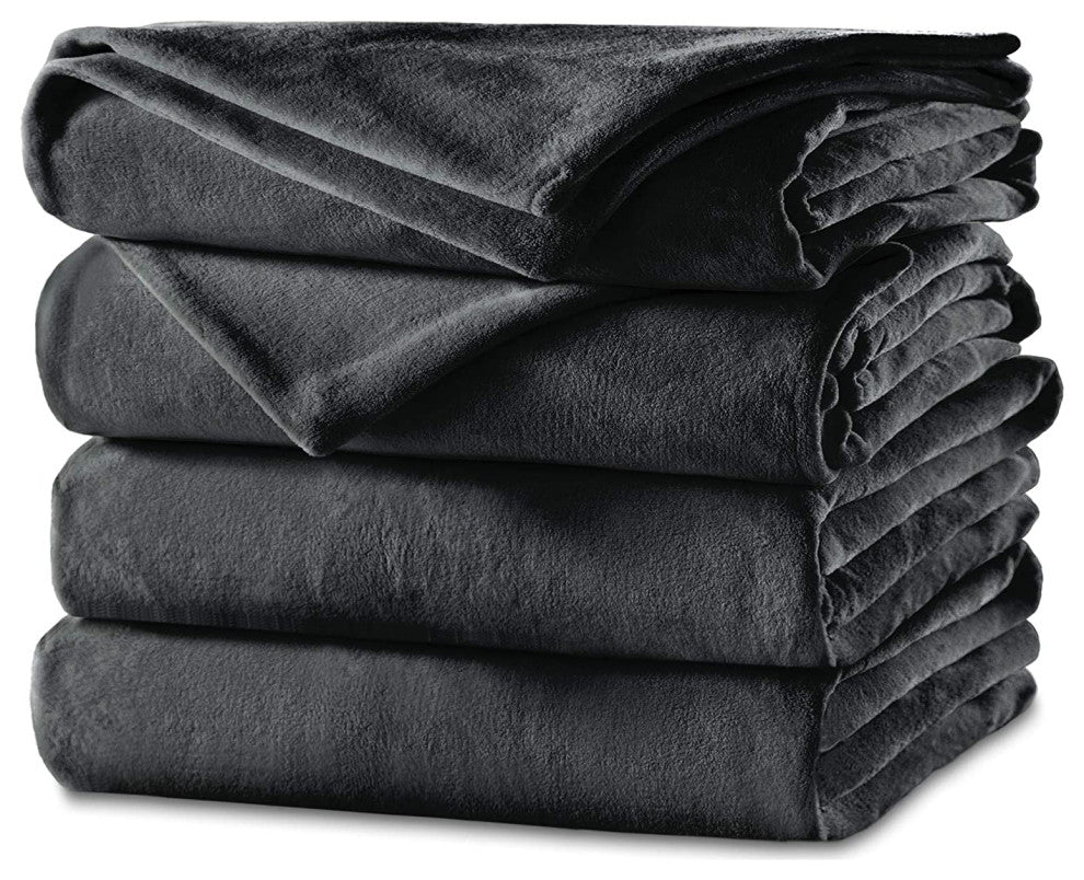 Sunbeam Heated Electric Blanket Velvet Plush King Size Slate Gray