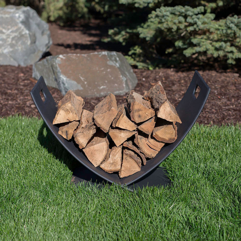 Sunnydaze Black Steel Log Holder Caddy Rack Firewood Storage , 30"