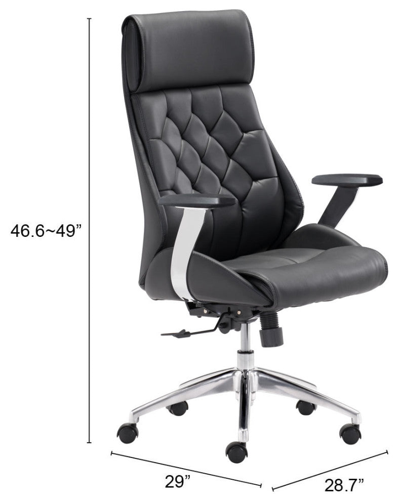Computer Chair, Faux Vinyl Leather, Steel, Black, Silver, Home Business Office